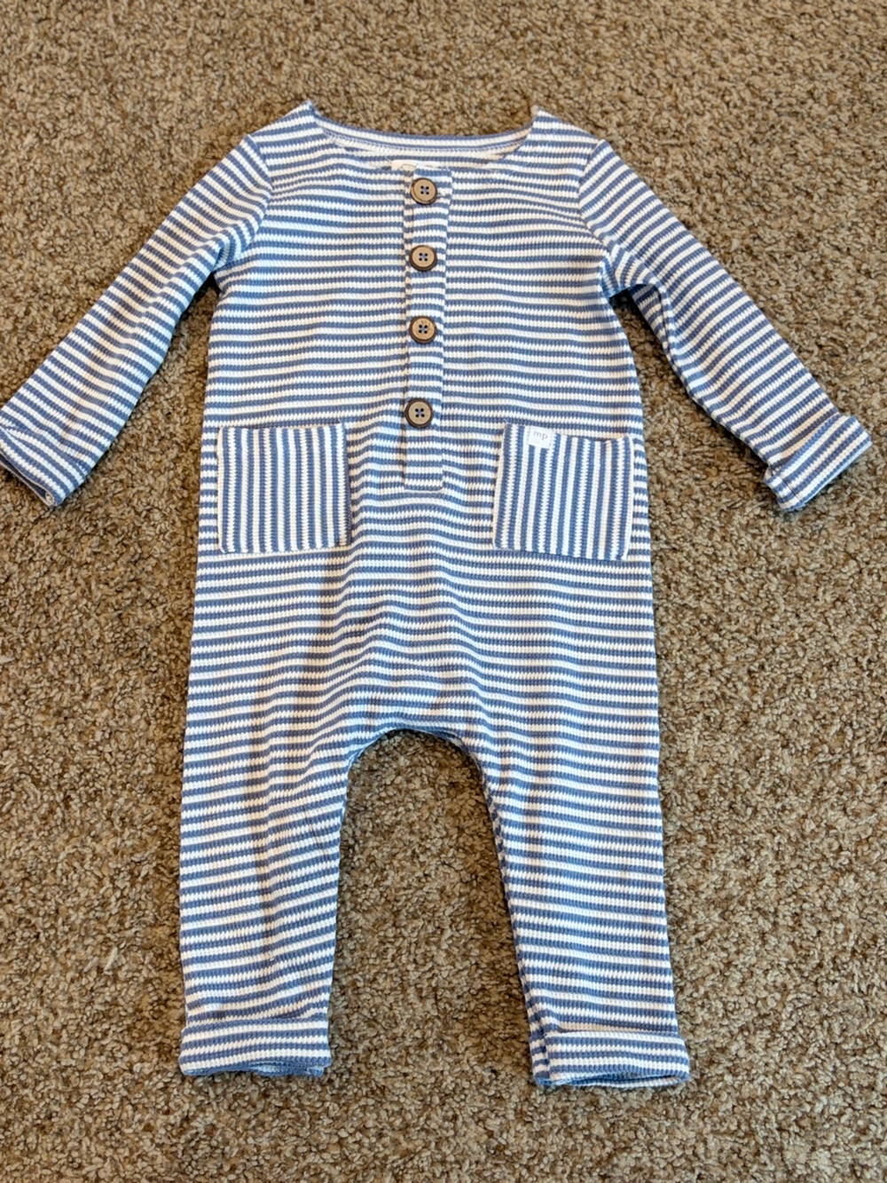 Baby boy Mud Pie Romper 9-12m blue waffle knit
